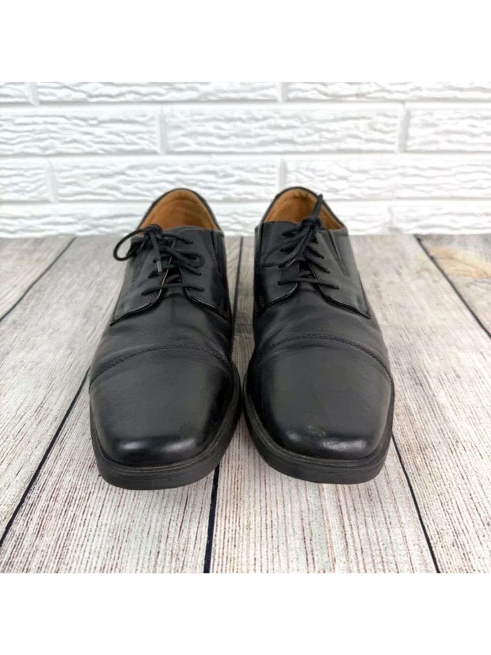 Collection by Clarks Tilden Cap Oxford Shoes Black Leather Soft Cushion Size 12